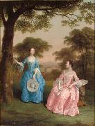 Arthur Devis Double Portrait of Alicia and Jane Clarke in a Wooden Landscape oil painting picture wholesale